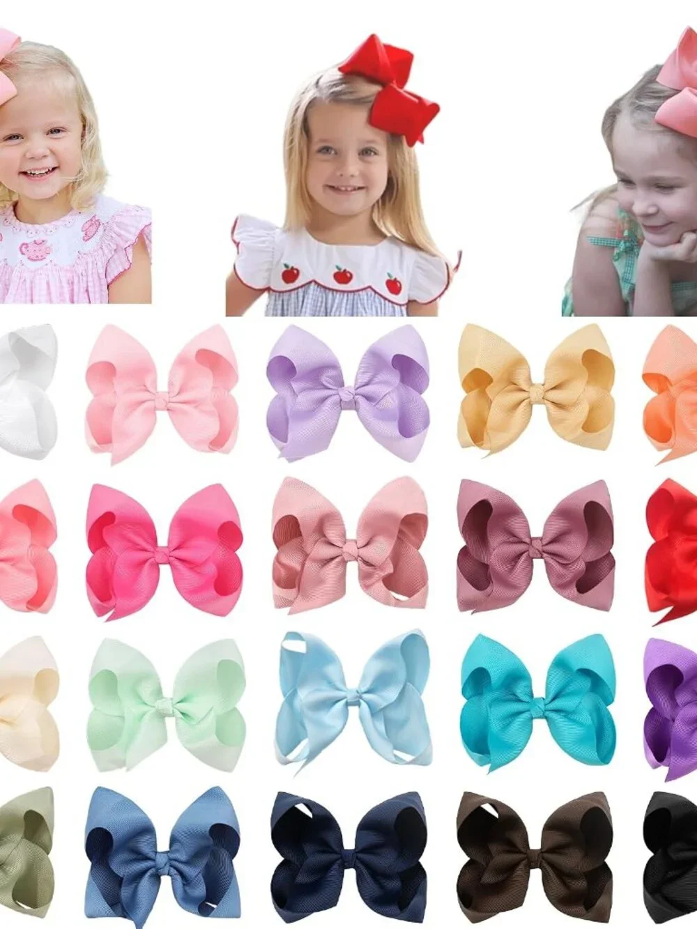 20PCS Big 6 Inch Hair Bows for Girls Grosgrain Ribbon Bow Toddler Back to School
